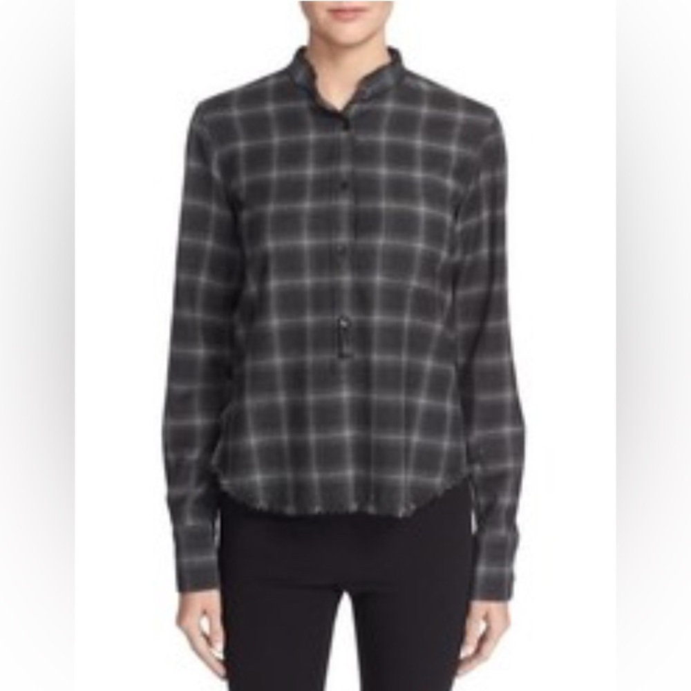 Helmut Lang Fitted Plaid Button Front Shirt